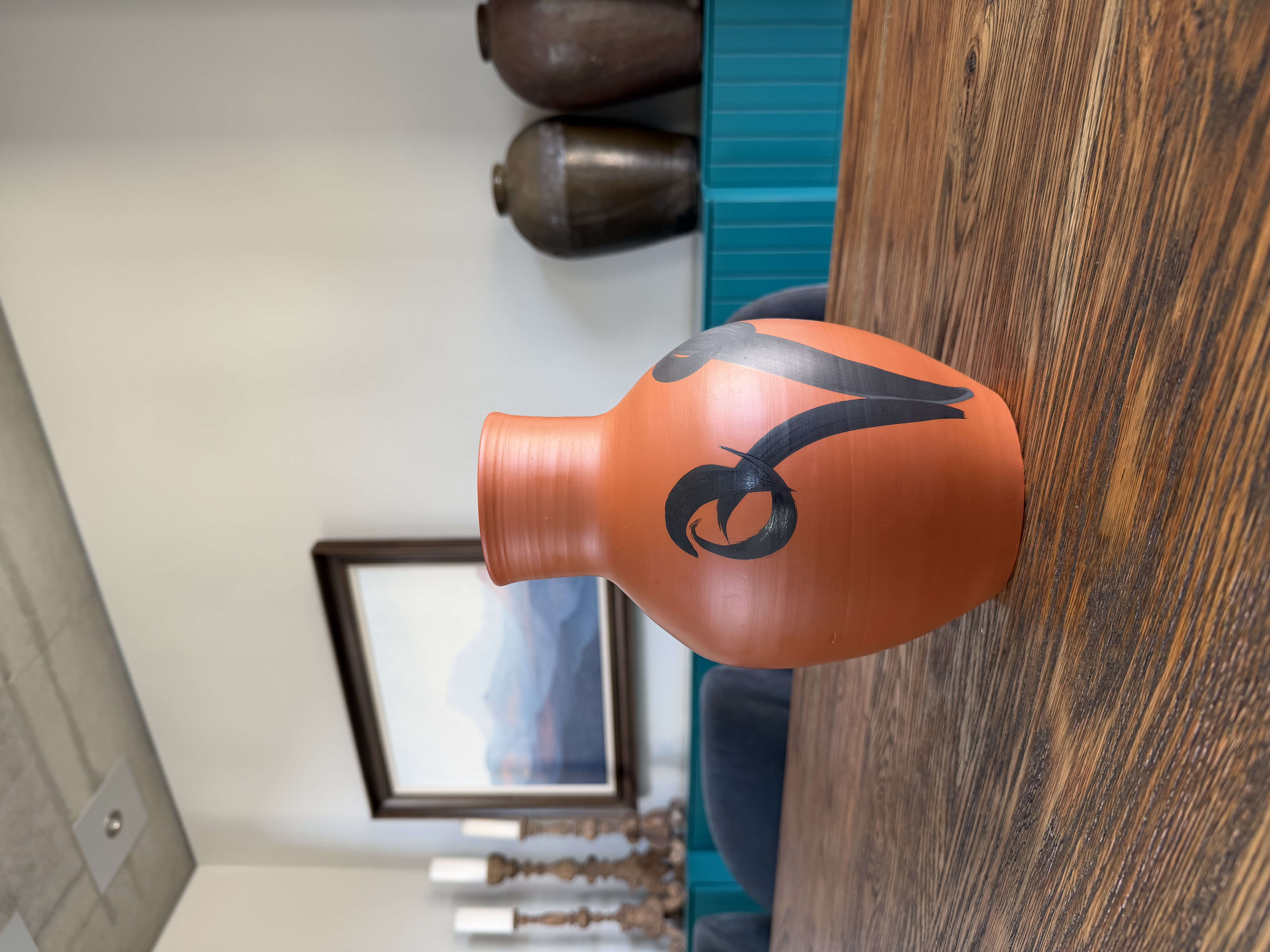 Hand-Thown Terracotta Vase with Manganese Brushwork